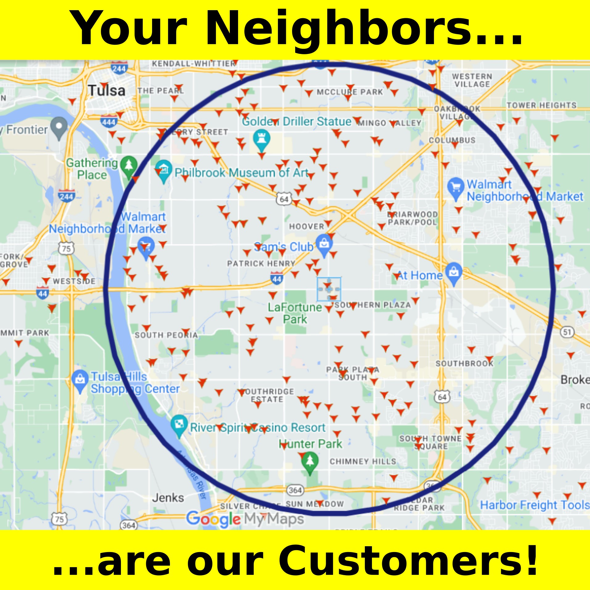 Image of a map with red check mark showing our customers