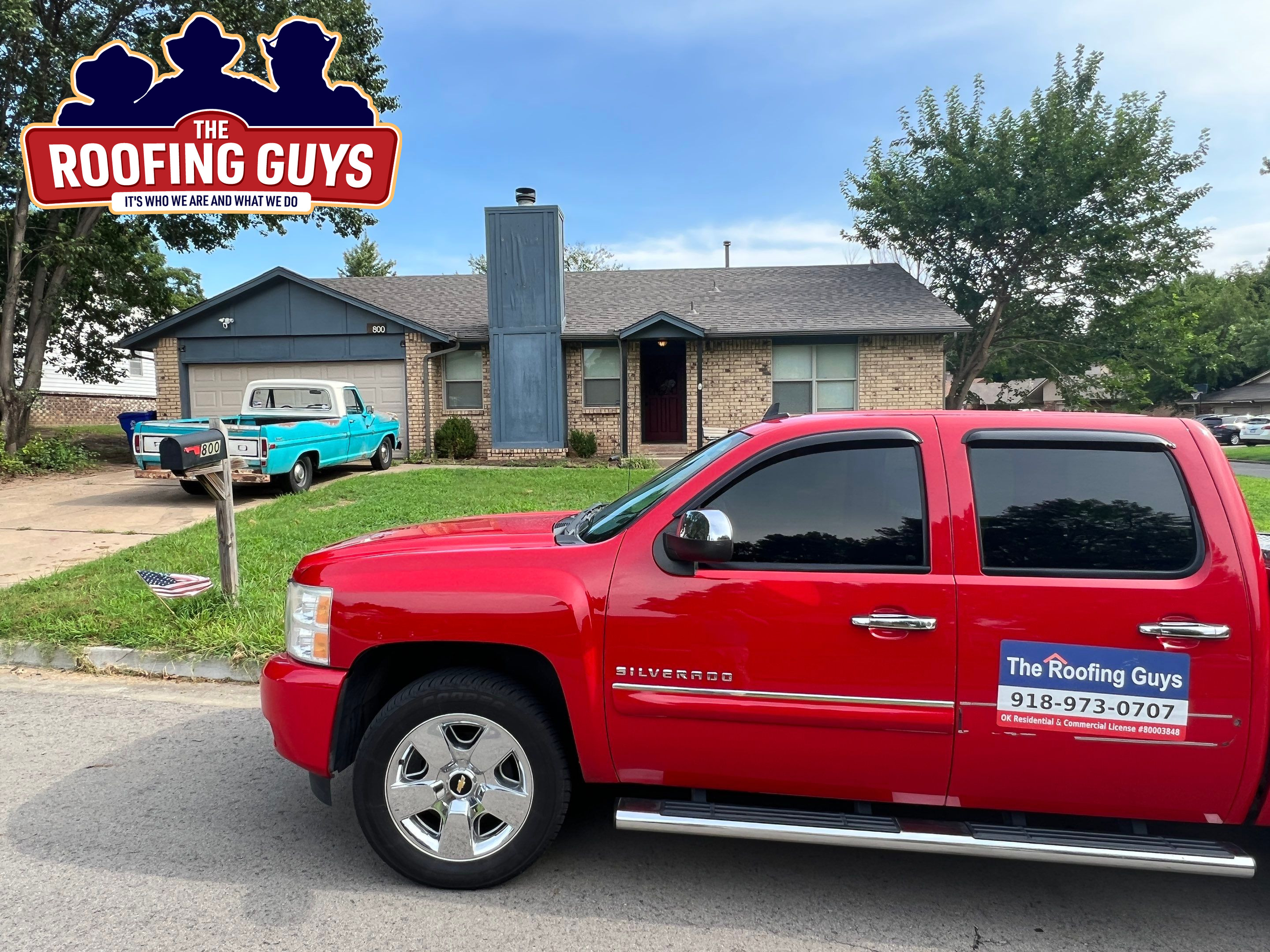 The Roofing Guys struck in front of a house